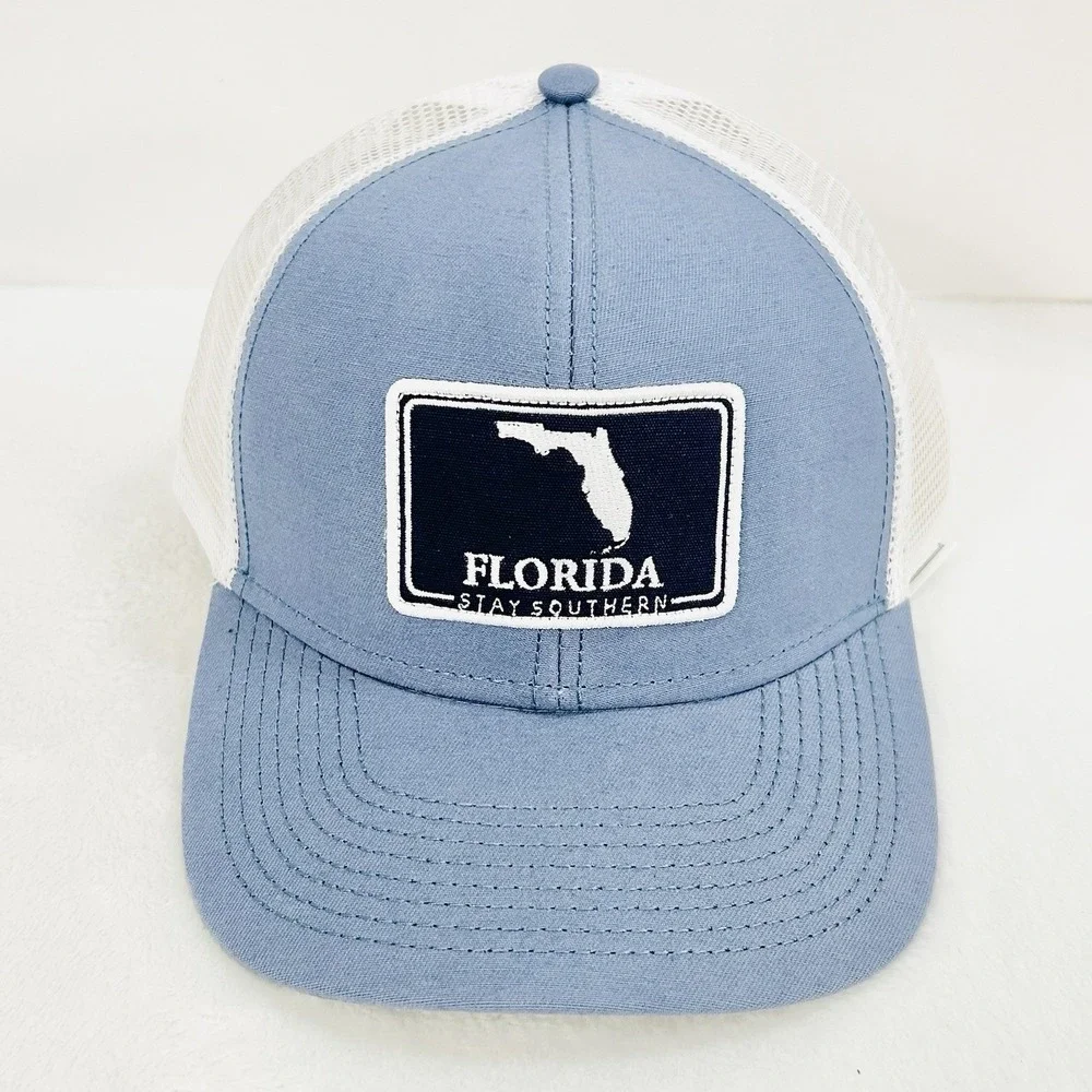 The State‎ Company Florida Square Patch Trucker Hat Cap Adjustable Light Blue